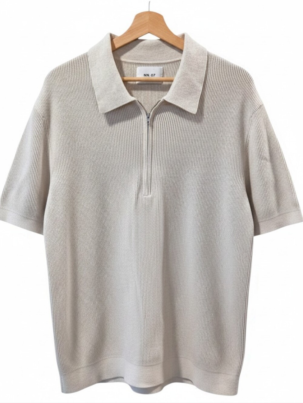 NN.07 Hansie SS Ribbed Zip Polo Ivory Ecru Beige Mens XXL 2XL